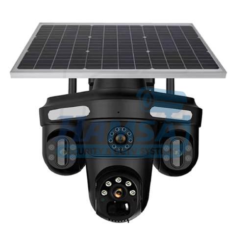 26 دوربین مداربسته سه لنز سولار سیمکارتی OKAM QQ871BD-WP-4-4G-AS-T – ۵ مگاپیکسل، دید در شب رنگی و تعقیب هوشمند - تصویر 1