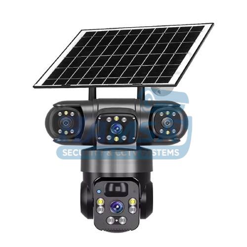 A دوربین مداربسته سولار سیمکارتی TZ3 با سه لنز، کیفیت 15MP، دید در شب رنگی و زوم اپتیکال - تصویر 1